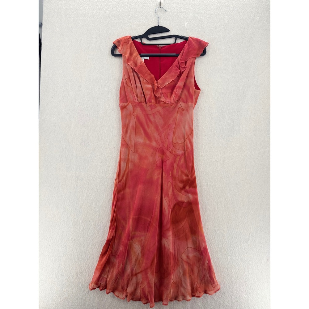 Andrea Polizzi for Rex Lester - VTG Midi Dress Ruffle Floral - Red/Orange - 12